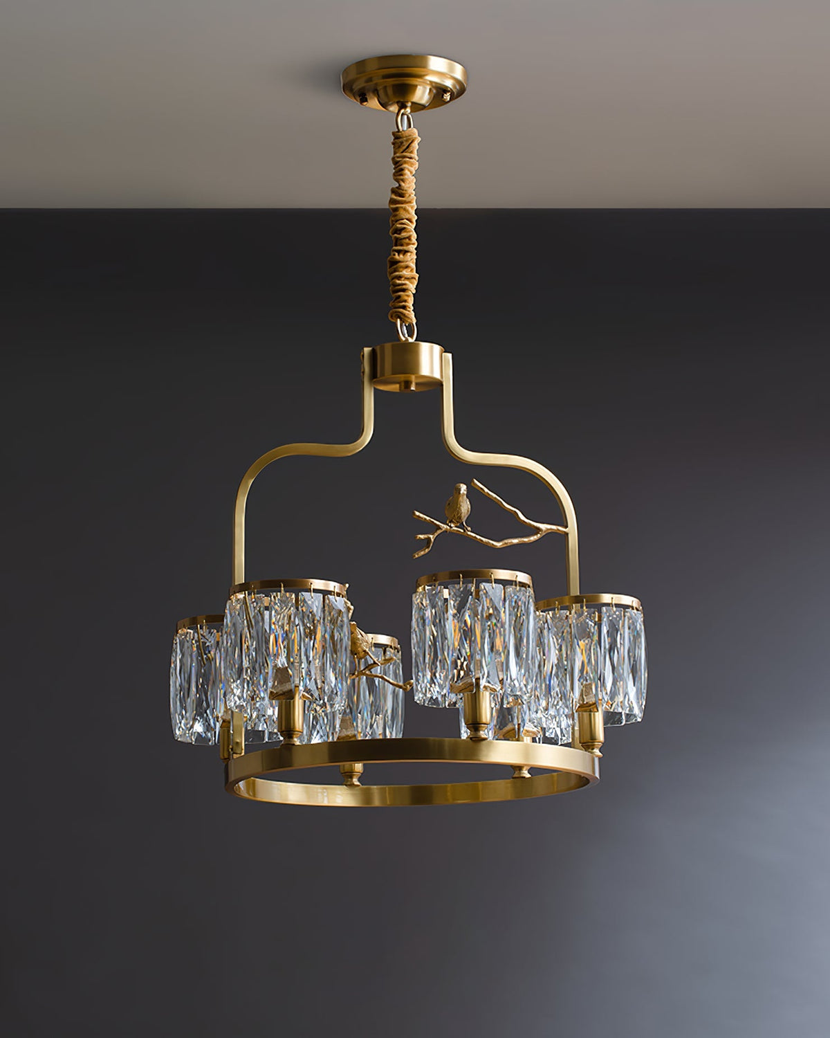 Crystal Hanging Light Fixture with Brass Frame 22 Inch for Dining Room Living Room Foyer Indoor Ceiling Lighting Classic Elegant Design