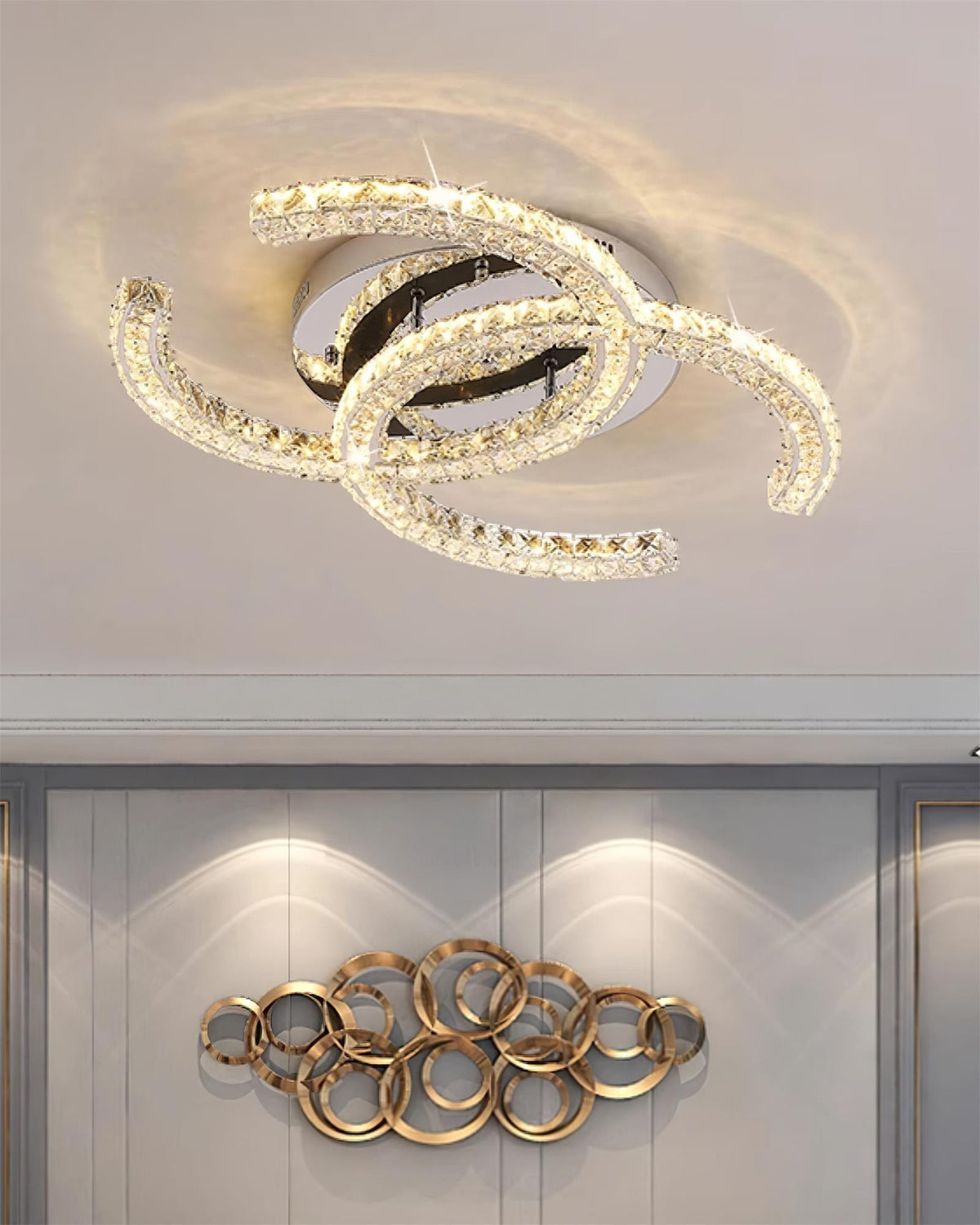 Flush Mount LED Ceiling Light 11 Inch Chrome Crystal Fixture Warm White for Bedroom Bathroom Living Room Hallway Entryway Small Space Modern