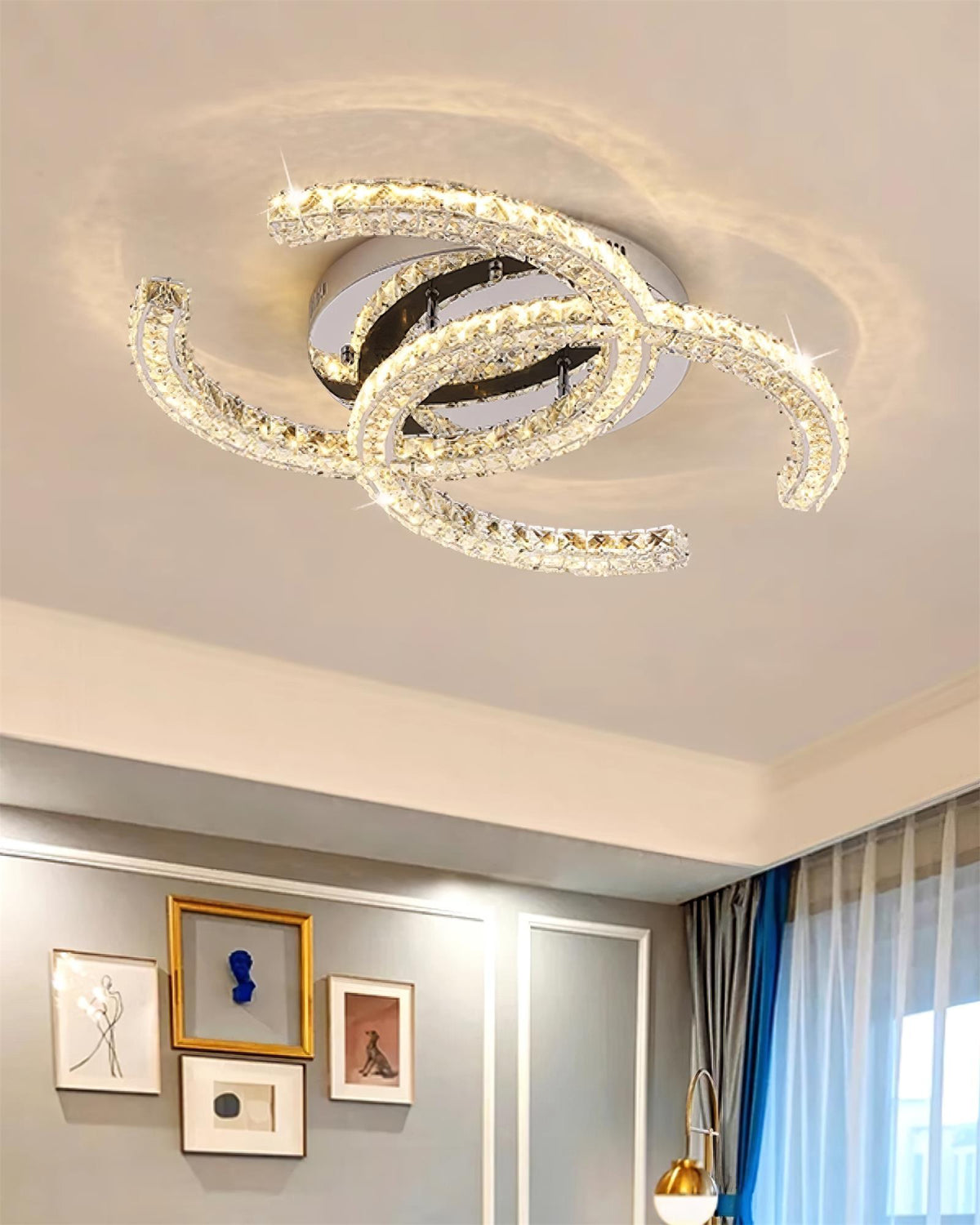 Flush Mount LED Ceiling Light 11 Inch Chrome Crystal Fixture Warm White for Bedroom Bathroom Living Room Hallway Entryway Small Space Modern