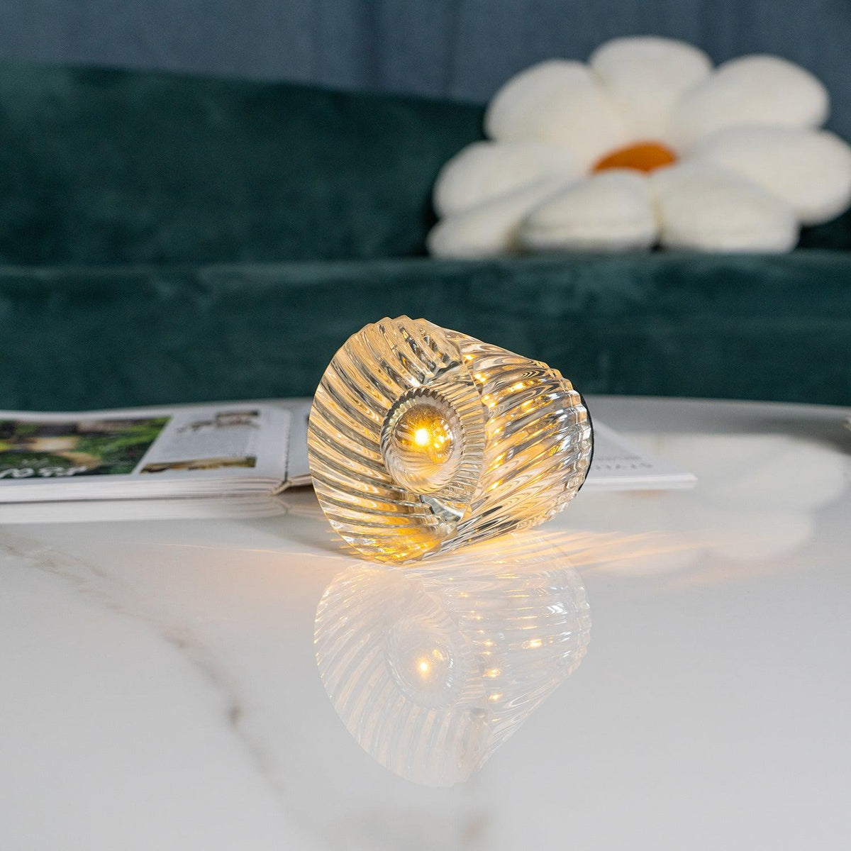 Rechargeable LED Accent Lamp with Crystal Reflective Glass – Compact Nightstand Light for Bedroom, Office Desk, Cozy Reading Nook