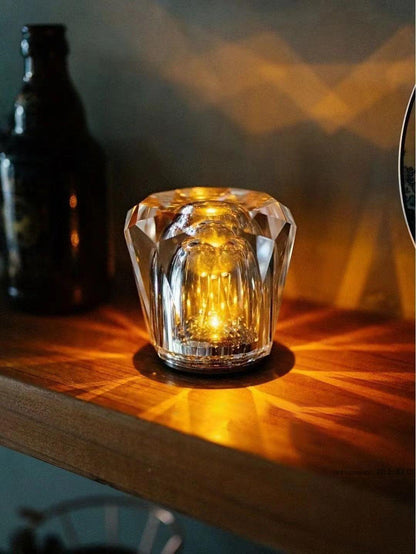 Rechargeable LED Accent Lamp with Crystal Reflective Glass – Compact Nightstand Light for Bedroom, Office Desk, Cozy Reading Nook