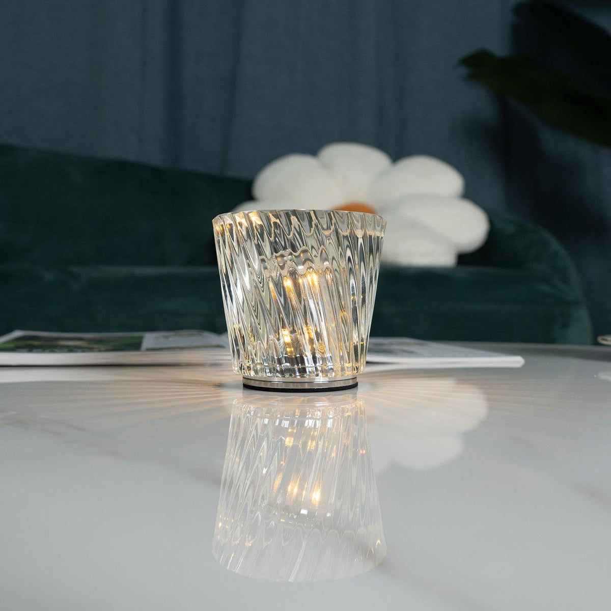 Rechargeable LED Accent Lamp with Crystal Reflective Glass – Compact Nightstand Light for Bedroom, Office Desk, Cozy Reading Nook