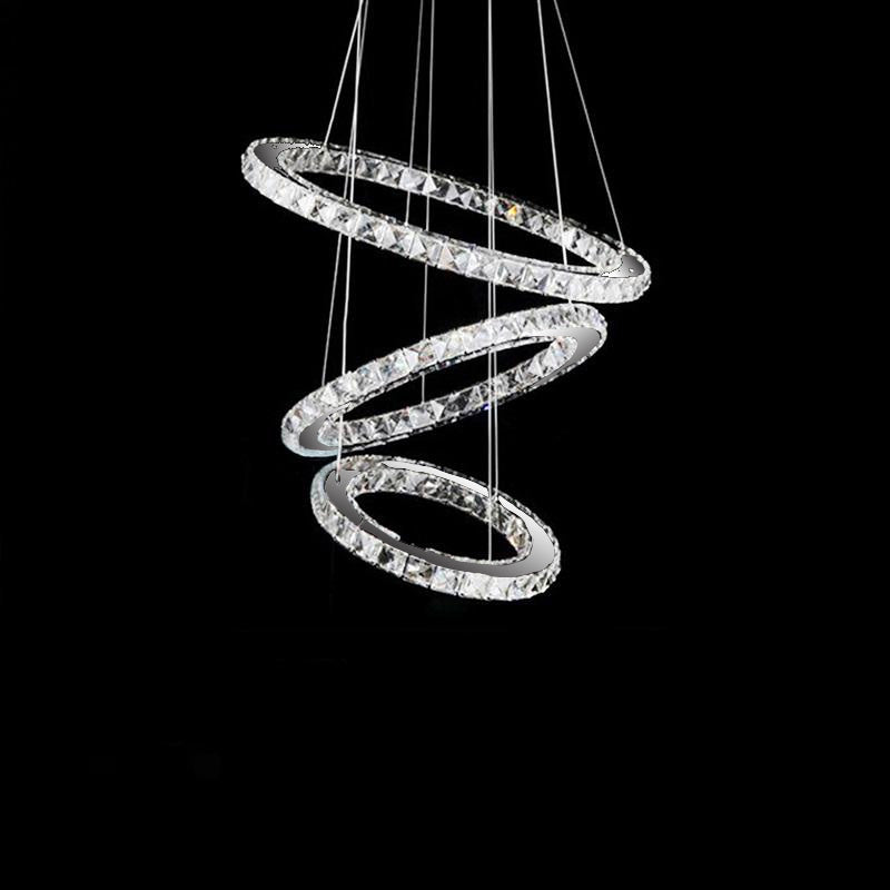 Adjustable Circle Hanging Light Fixture with K9 Crystal Accents for Dining Room & Living Room