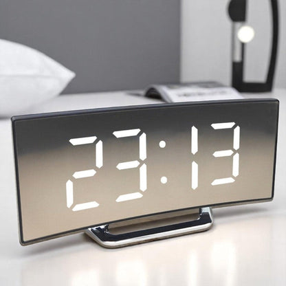 USB-Powered LED Alarm Clock with Curved Screen 6.7 × 2.8 × 1.2 Inches Battery Backup Nightstand Clock Large Display for Bedroom Office Deskt
