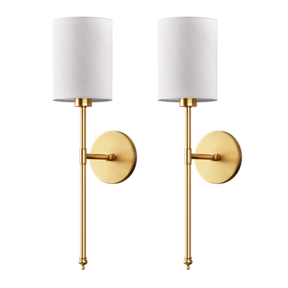 Rechargeable Sconce Set with Fabric Shade 20 in Height Wireless Installation RGB Dimmable Bedside Lights for Home Brushed Metal Finish Set o