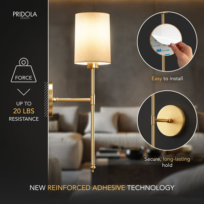 Rechargeable Sconce Set with Fabric Shade 20 in Height Wireless Installation RGB Dimmable Bedside Lights for Home Brushed Metal Finish Set o