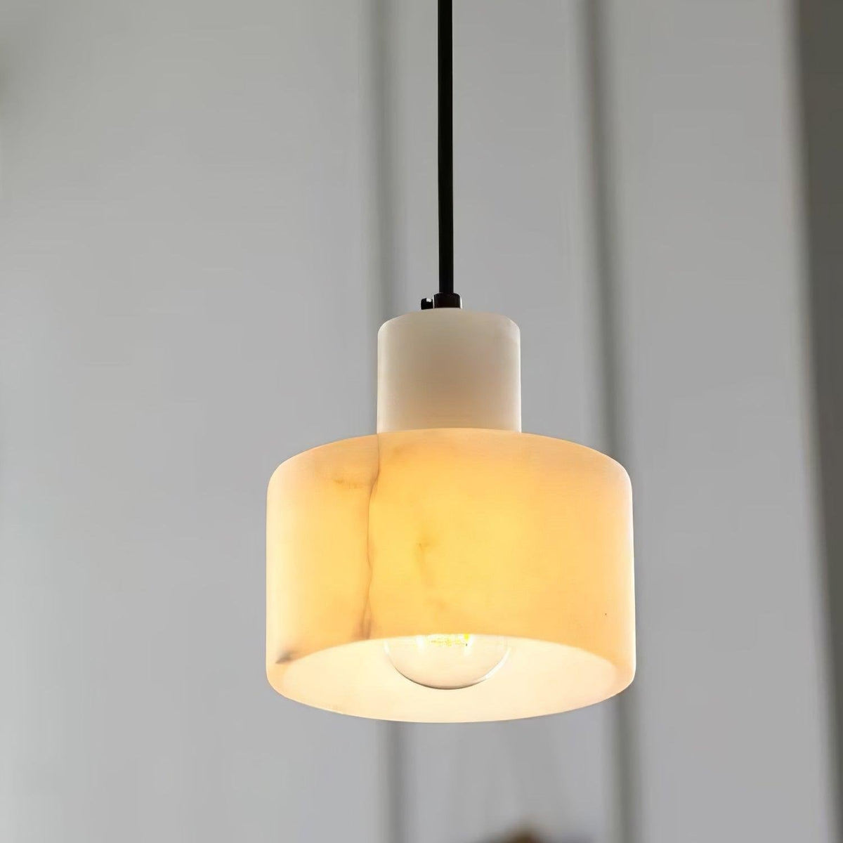Stone Cylinder Hanging Lamp White Adjustable Drop Ceiling Fixture for Kitchen Island Dining Room Bedroom Hallway Natural Alabaster E27 Socke