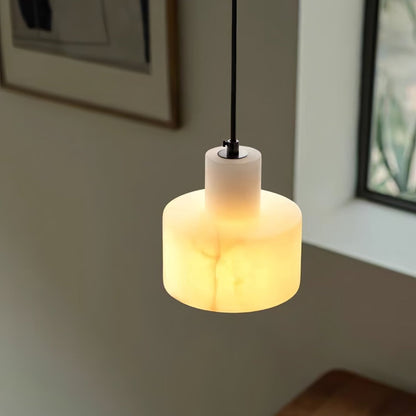 Stone Cylinder Hanging Lamp White Adjustable Drop Ceiling Fixture for Kitchen Island Dining Room Bedroom Hallway Natural Alabaster E27 Socke