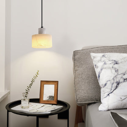 Stone Cylinder Hanging Lamp White Adjustable Drop Ceiling Fixture for Kitchen Island Dining Room Bedroom Hallway Natural Alabaster E27 Socke