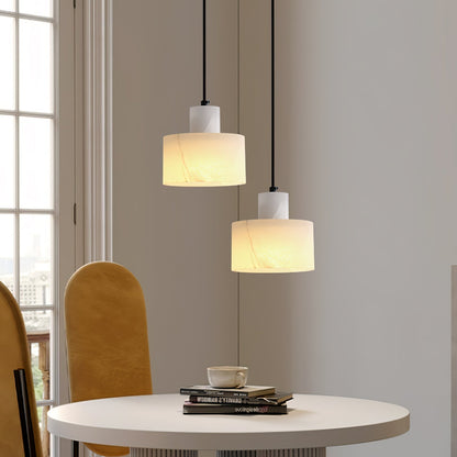 Stone Cylinder Hanging Lamp White Adjustable Drop Ceiling Fixture for Kitchen Island Dining Room Bedroom Hallway Natural Alabaster E27 Socke