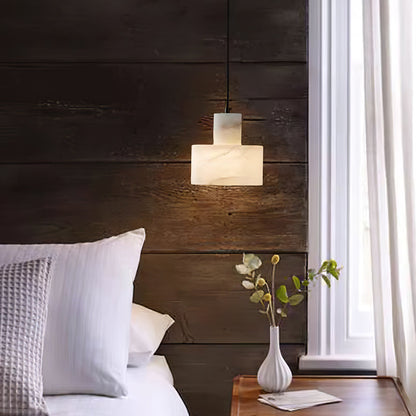 Stone Cylinder Hanging Lamp White Adjustable Drop Ceiling Fixture for Kitchen Island Dining Room Bedroom Hallway Natural Alabaster E27 Socke