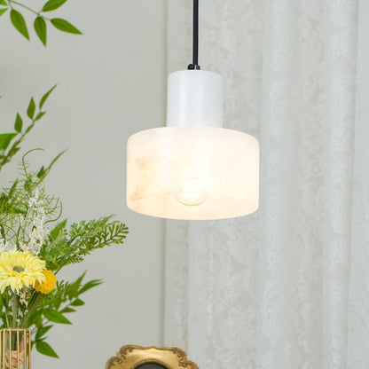 Stone Cylinder Hanging Lamp White Adjustable Drop Ceiling Fixture for Kitchen Island Dining Room Bedroom Hallway Natural Alabaster E27 Socke