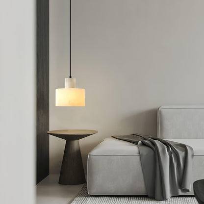 Stone Cylinder Hanging Lamp White Adjustable Drop Ceiling Fixture for Kitchen Island Dining Room Bedroom Hallway Natural Alabaster E27 Socke