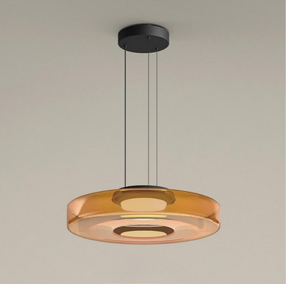 Tiered Glass Hanging Fixture 18 in Amber with Integrated LED for Island Kitchens Dining Areas Living Spaces Modern Minimalist Bauhaus-Inspir