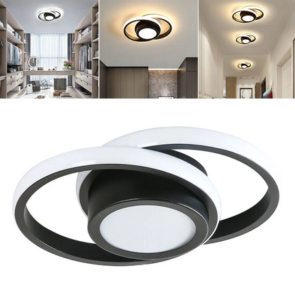 Dual-Loop LED Flush Mount Light Fixture Black Warm Glow for Entryways Contemporary Rooms Apartment Ceilings Low-Profile