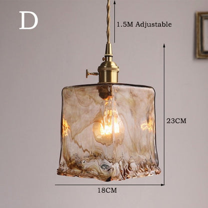 Geometric Glass Pendant Light with Brass Finish for Dining Room & Bedroom – Handcrafted Vintage Industrial Hanging Fixture