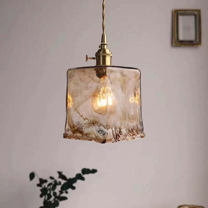 Geometric Glass Pendant Light with Brass Finish for Dining Room & Bedroom – Handcrafted Vintage Industrial Hanging Fixture