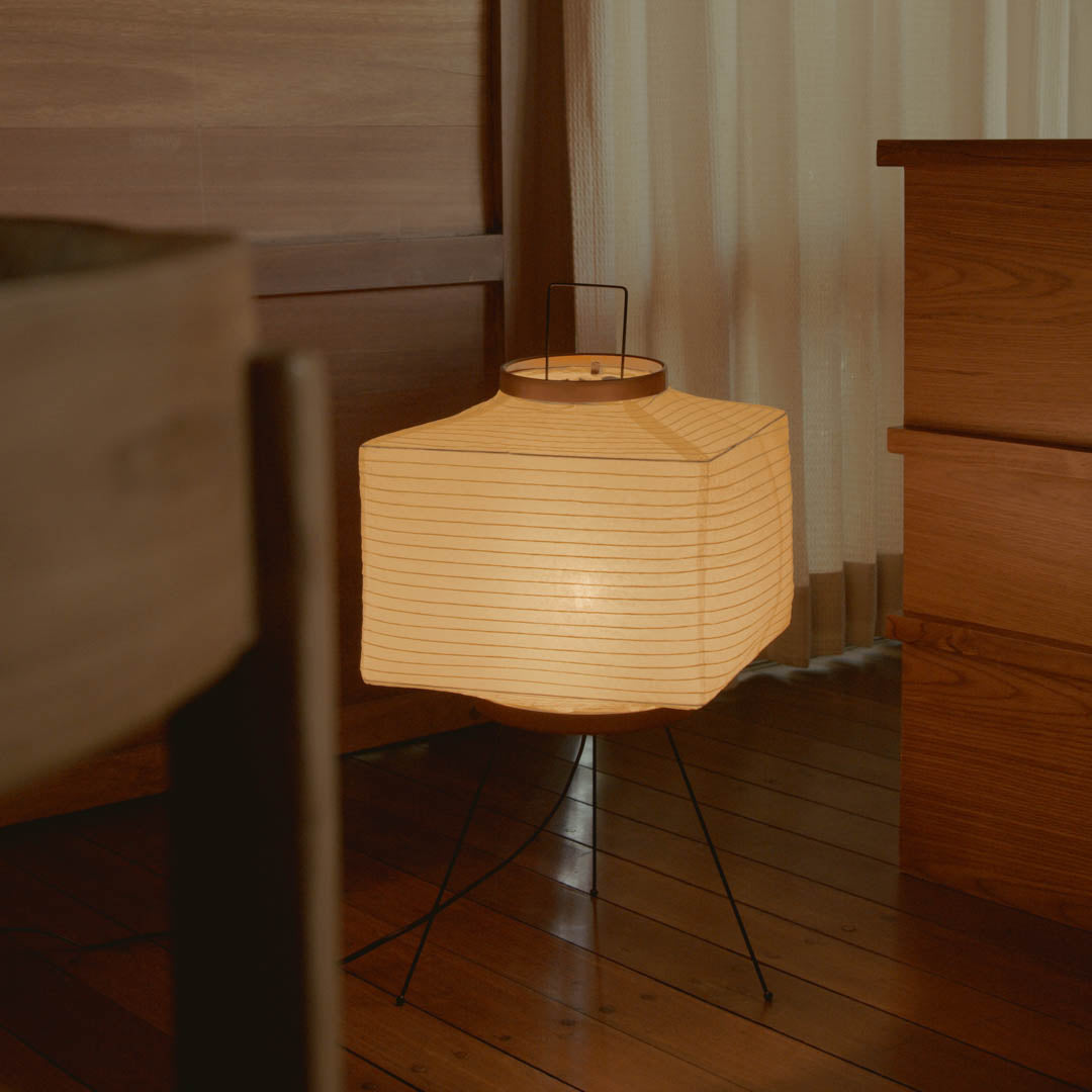 Geometric Paper Lantern Stand Lamp White 24 inch Tall Zen Décor Soft Glow Minimal Japanese Ambient Light Reading Nook Bedroom Living Space