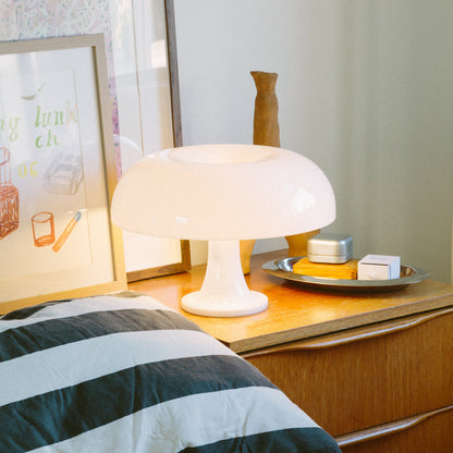 Mushroom Bedside Lamp with Soft Glow - 12.6 Inch Acrylic Nightstand Light for Bedroom Living Room Reading Nook - Retro Modern Ambient Lighti
