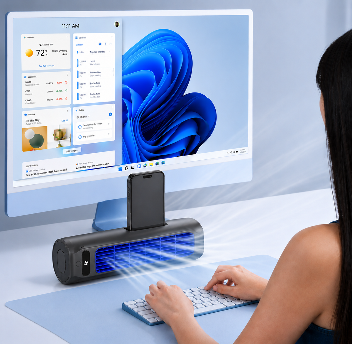 Compact Personal Cooler – Rechargeable Portable Cooling Fan with USB Charging, Bladeless Design, Wall Mountable, 2000 mAh Battery for