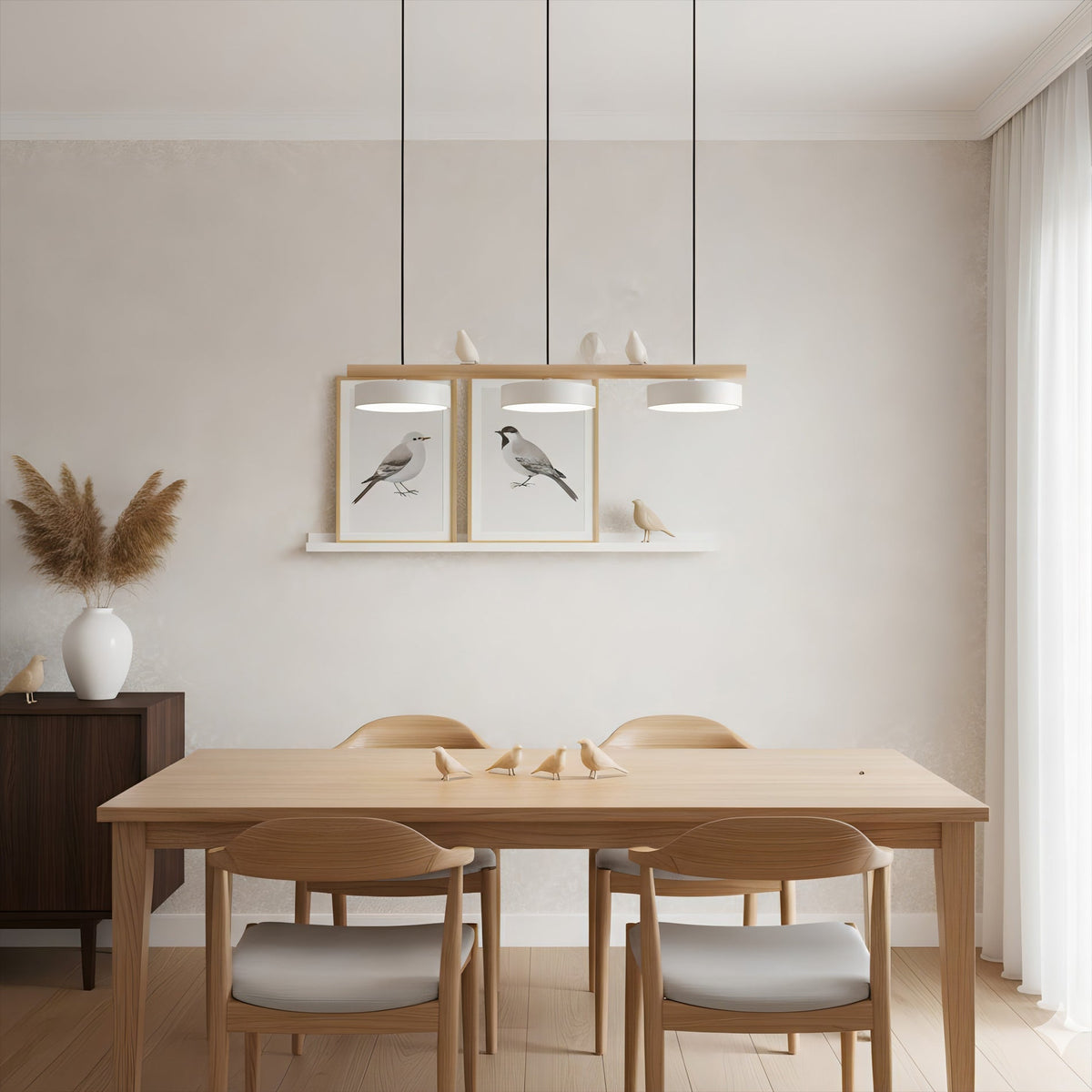 Sculptural Bird Ceiling Light 31 in with Movable Resin Accent LED Dimmable Metal Wood for Dining Room Bedroom Living Room Kitchen Modern Art
