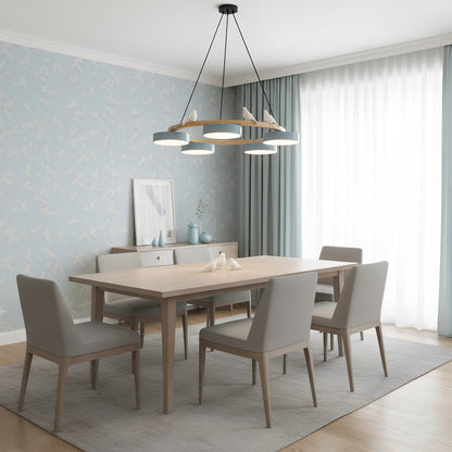 Round Wooden Ceiling Light with Bird Accents 26 Inch 4-Bulb LED Fixture Adjustable Height for Dining Room Kitchen Living Room Hallway Entryw
