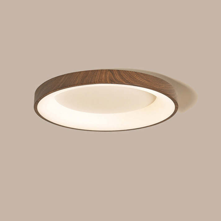 Round Flush Mount Light Fixture Wood Grain Finish 14-24 inch LED for Bedroom Living Room Hallway Modern Low Profile