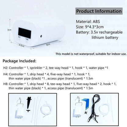 Automatic Indoor Plant Watering Timer System with Programmable Schedule & Rechargeable Battery for Home Garden Self-Irrigation