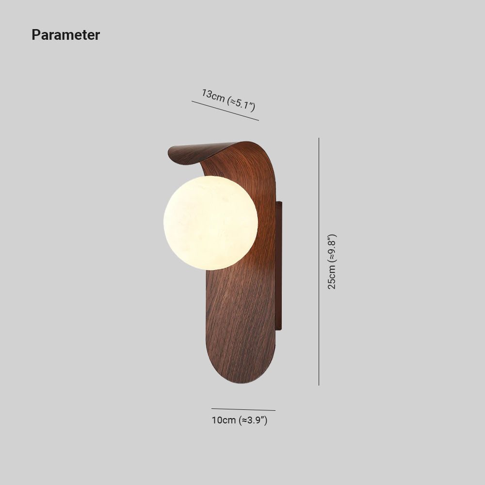 Contemporary Wood-Finish Wall Sconce with Glass or Acrylic Globe Shade for Living Room & Bedroom