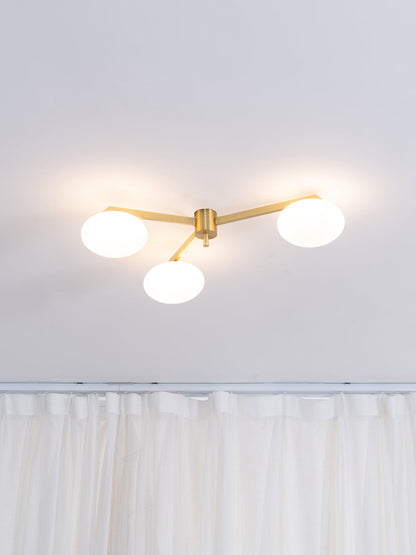 Five-Arm Flush Mount Ceiling Fixture with Milky White Shades in Warm Gold Finish for Kitchen Island Bedroom Hallway Entry Foyer Low Profile