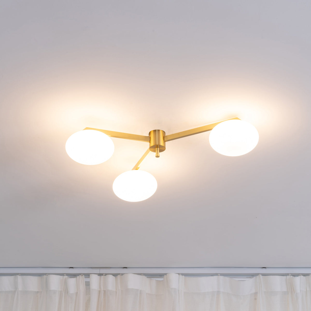 Five-Arm Flush Mount Ceiling Fixture with Milky White Shades in Warm Gold Finish for Kitchen Island Bedroom Hallway Entry Foyer Low Profile