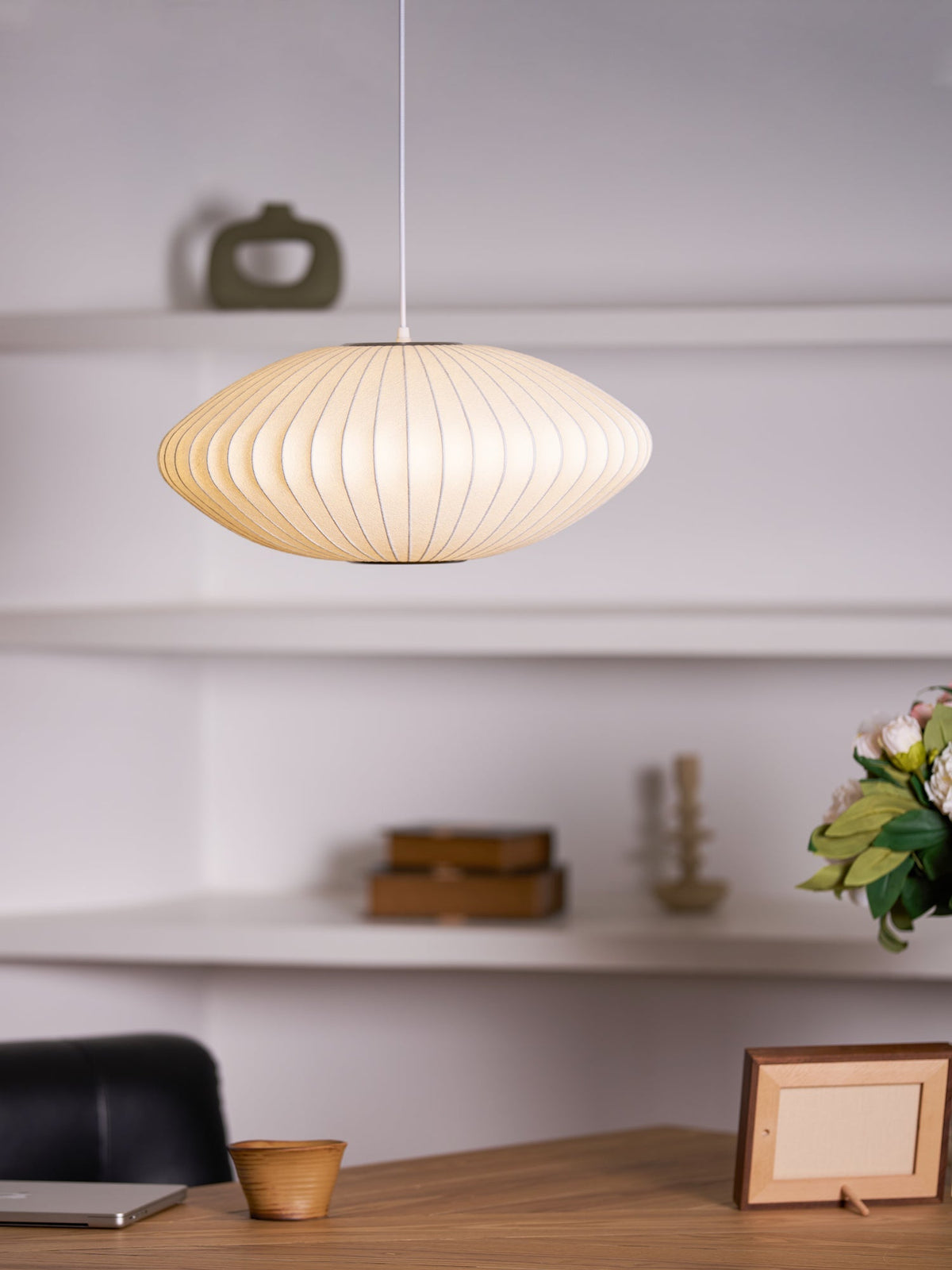 Steel Wire Silk Shade Ceiling Light 20 in White for Kitchen Island Dining Room Modern Pendant Lamp Hanging Fixture Adjustable Cord E26 Base
