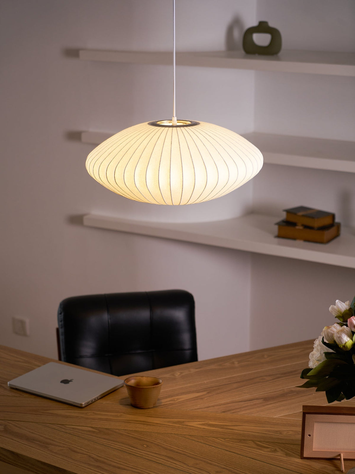 Steel Wire Silk Shade Ceiling Light 20 in White for Kitchen Island Dining Room Modern Pendant Lamp Hanging Fixture Adjustable Cord E26 Base