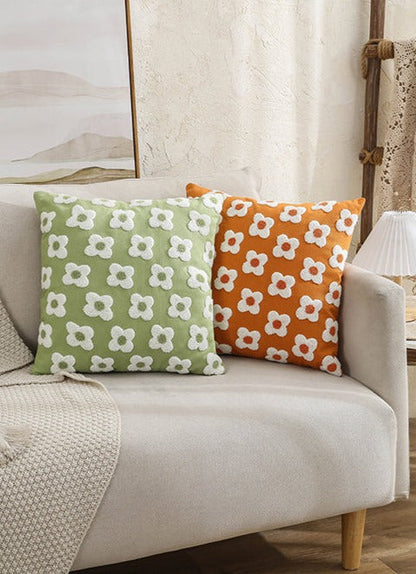 Floral Embroidered Throw Pillow Cover Cotton Daisy Stitch Sofa Cushion Case 18x18 or 12x20 Inch Hidden Zipper Lavender Ivory Bedroom Living