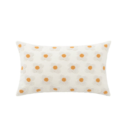 Floral Embroidered Throw Pillow Cover Cotton Daisy Stitch Sofa Cushion Case 18x18 or 12x20 Inch Hidden Zipper Lavender Ivory Bedroom Living