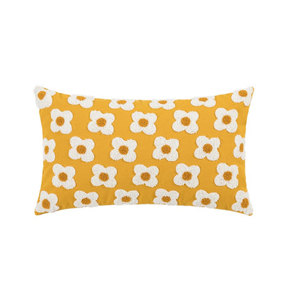 Floral Embroidered Throw Pillow Cover Cotton Daisy Stitch Sofa Cushion Case 18x18 or 12x20 Inch Hidden Zipper Lavender Ivory Bedroom Living