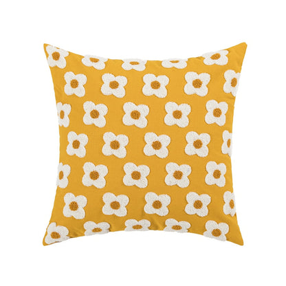 Floral Embroidered Throw Pillow Cover Cotton Daisy Stitch Sofa Cushion Case 18x18 or 12x20 Inch Hidden Zipper Lavender Ivory Bedroom Living