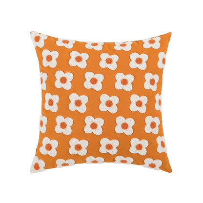 Floral Embroidered Throw Pillow Cover Cotton Daisy Stitch Sofa Cushion Case 18x18 or 12x20 Inch Hidden Zipper Lavender Ivory Bedroom Living