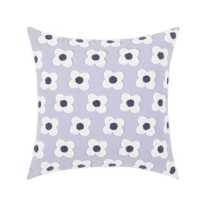 Floral Embroidered Throw Pillow Cover Cotton Daisy Stitch Sofa Cushion Case 18x18 or 12x20 Inch Hidden Zipper Lavender Ivory Bedroom Living