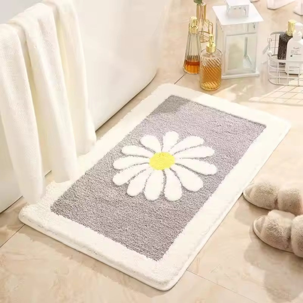 Daisy Bloom Bath Mat - Flower desigh, Soft Microfiber, Non-Slip