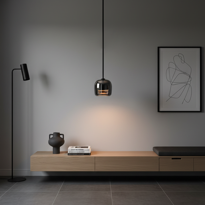 Glass Hanging Lamp 6.3 Inch Smoke Gray LED for Kitchen Island Dining Area Ceiling Mount Modern Minimalist Interior Lighting