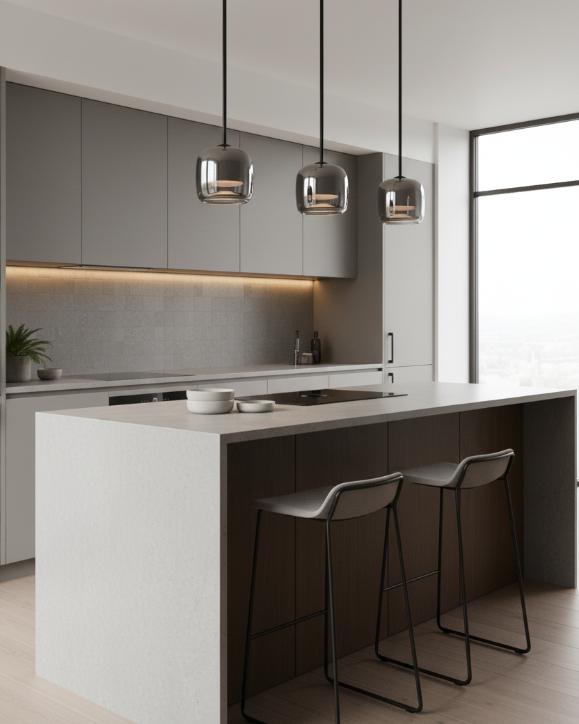 Glass Hanging Lamp 6.3 Inch Smoke Gray LED for Kitchen Island Dining Area Ceiling Mount Modern Minimalist Interior Lighting