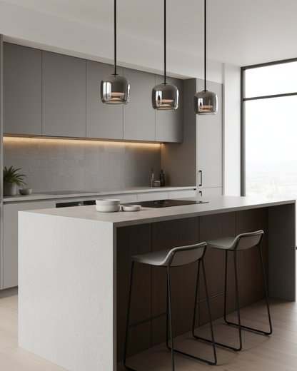 Glass Hanging Lamp 6.3 Inch Smoke Gray LED for Kitchen Island Dining Area Ceiling Mount Modern Minimalist Interior Lighting