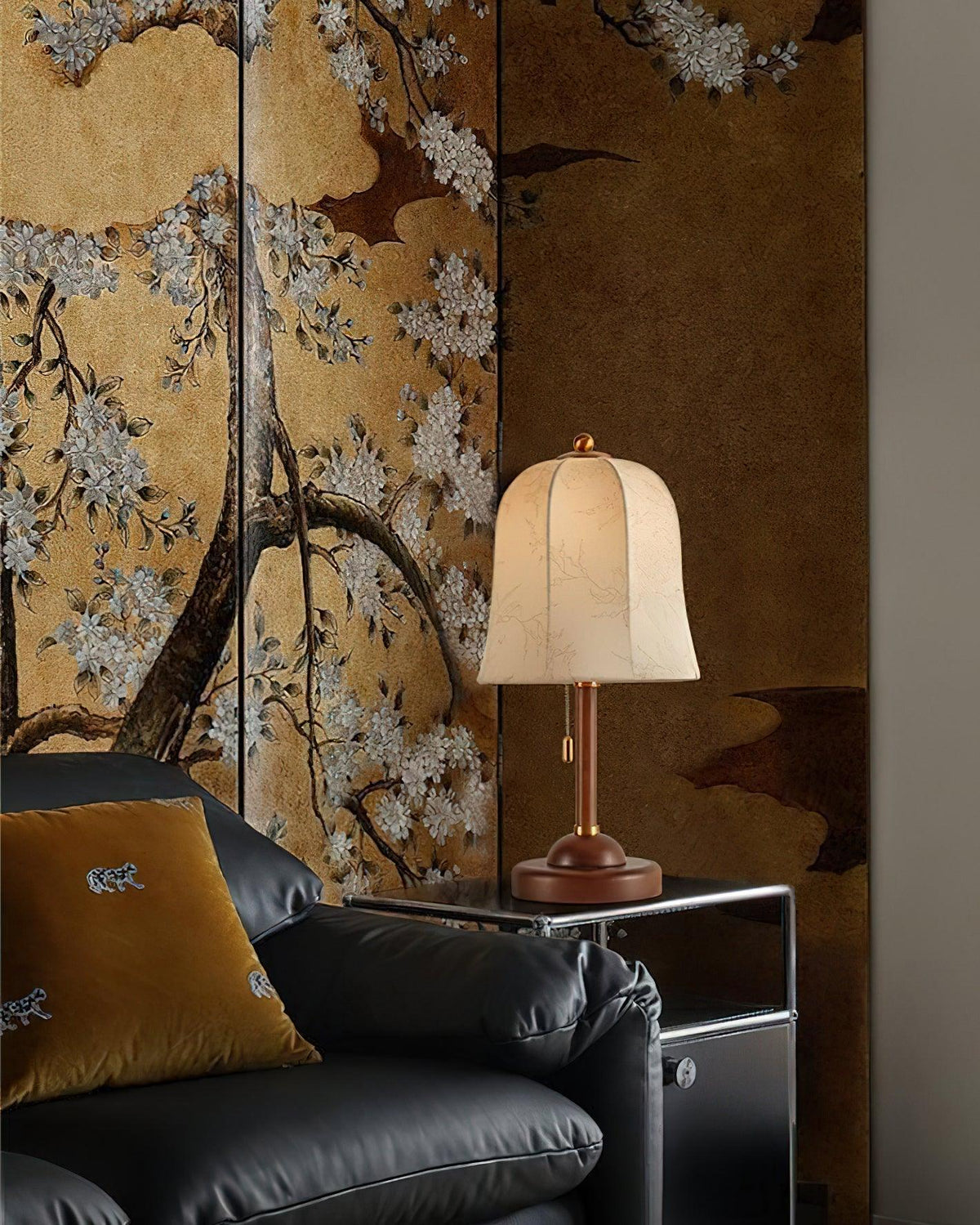 Nightstand Lamp with Fabric Shade 9-Inch Dimmable Task Light Copper Walnut Finish Bedroom Reading Side Table Lighting Home Decor
