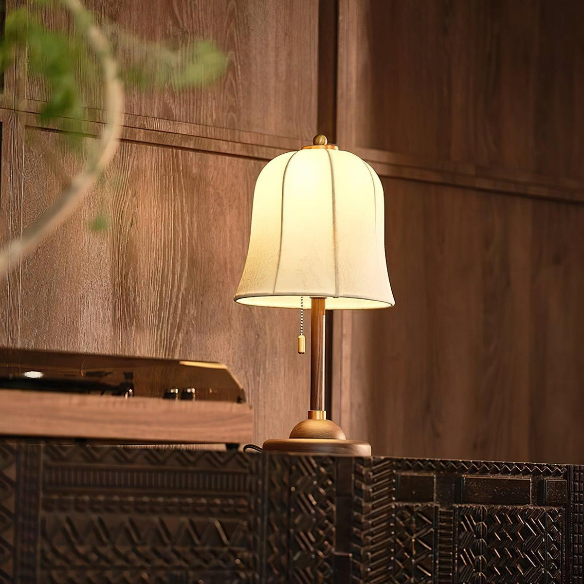 Nightstand Lamp with Fabric Shade 9-Inch Dimmable Task Light Copper Walnut Finish Bedroom Reading Side Table Lighting Home Decor