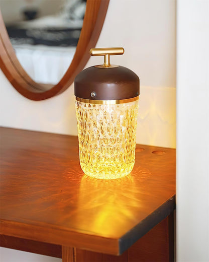 Rechargeable Crystal Desk Lamp with Wood Accents & USB Port – 11 in Cordless LED Reading Light for Nightstand, Office, Bedroom, Patio
