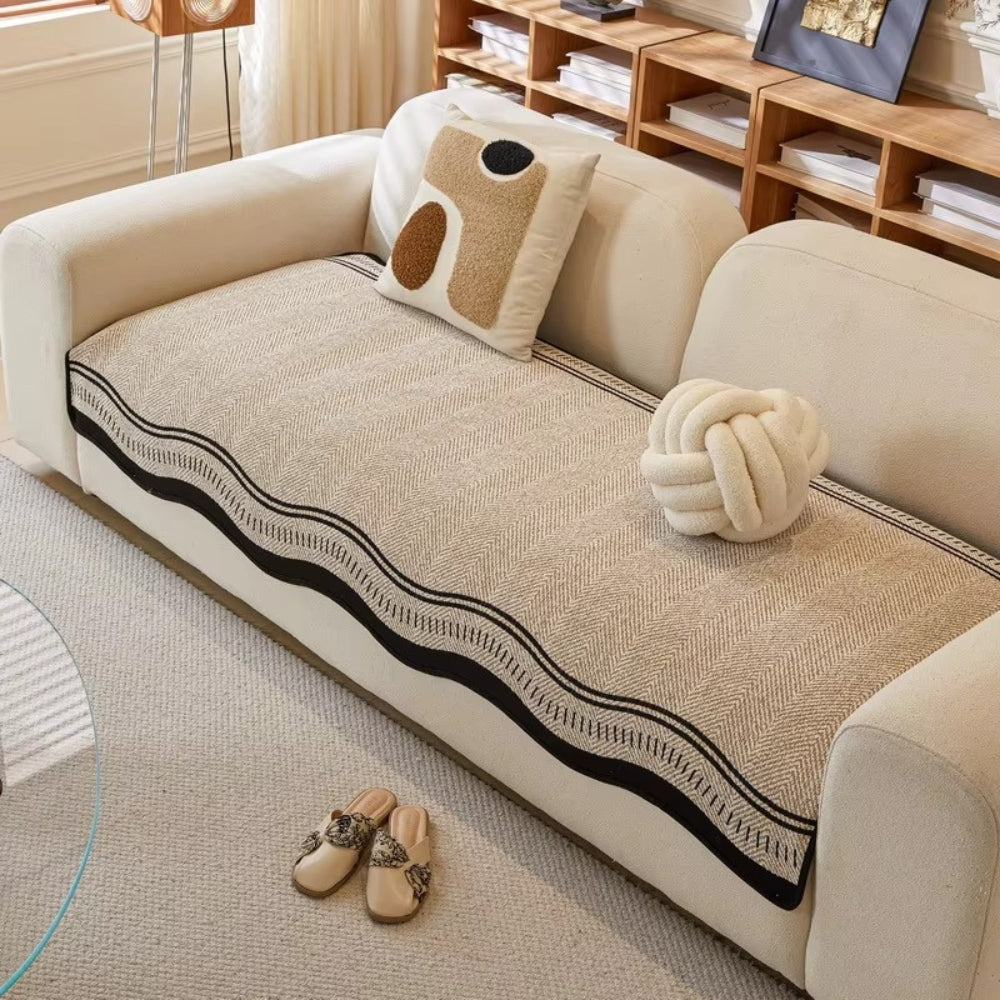 Wavy Edge Furniture Protector with Non-Slip Grip for Couches – Machine Washable Pet-Friendly Cover for Living Room