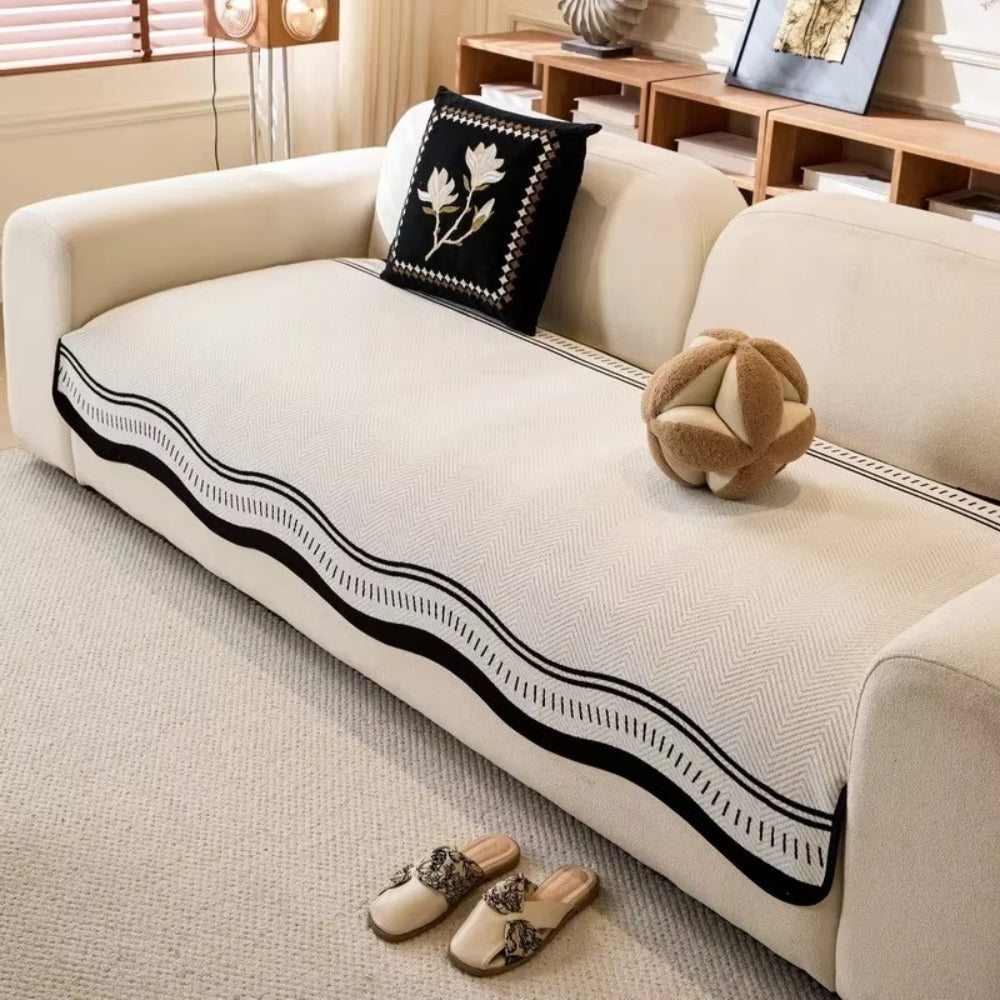 Wavy Edge Furniture Protector with Non-Slip Grip for Couches – Machine Washable Pet-Friendly Cover for Living Room