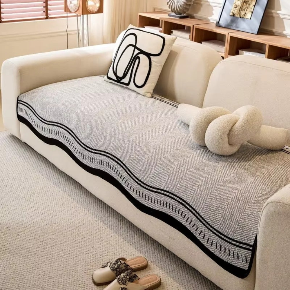 Wavy Edge Furniture Protector with Non-Slip Grip for Couches – Machine Washable Pet-Friendly Cover for Living Room