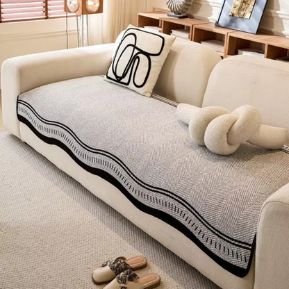 Wavy Edge Furniture Protector with Non-Slip Grip for Couches – Machine Washable Pet-Friendly Cover for Living Room